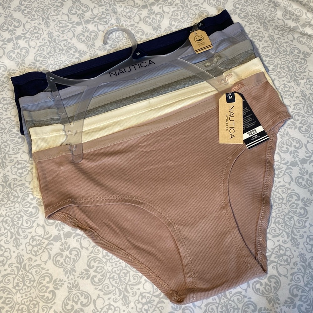 NWT Nautica Intimates Organic Cotton Ribbed Hipster Panties, 5-pack